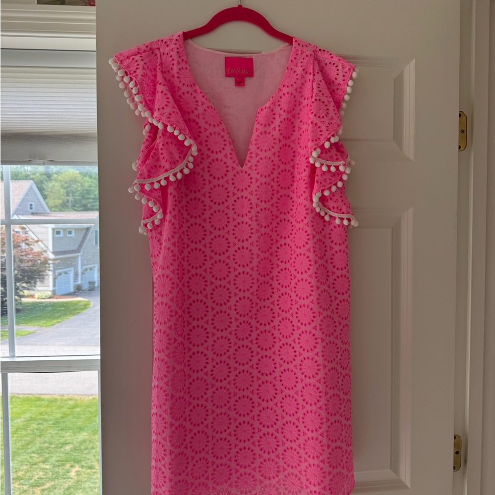 Show stopper Lilly Pulitzer hot Pink Eyelet Mini Dress